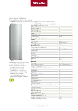 Product informatie MIELE koelkast KFN 4377 CD EL 125 EDITION