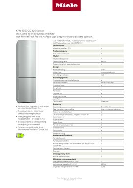 Product informatie MIELE koelkast KFN 4397 CD EL 125 EDITION