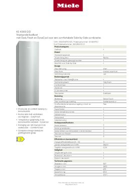 Product informatie MIELE koelkast KS 4383 DD EL