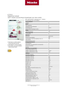 Product informatie MIELE koelkast inbouw K7216E