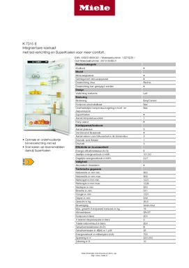 Product informatie MIELE koelkast inbouw K7315E