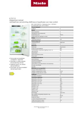 Product informatie MIELE koelkast inbouw K7317D