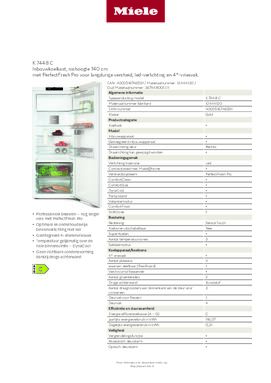 Product informatie MIELE koelkast inbouw K7448C