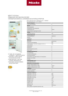 Product informatie MIELE koelkast inbouw KDN7714E