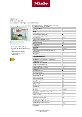 Product informatie MIELE koelkast onderbouw K31222UI 1