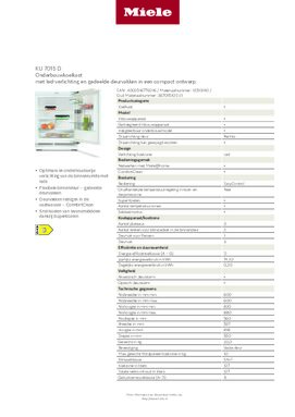 Product informatie MIELE koelkast onderbouw KU7015D