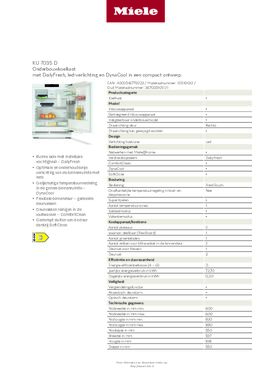 Product informatie MIELE koelkast onderbouw KU7035D