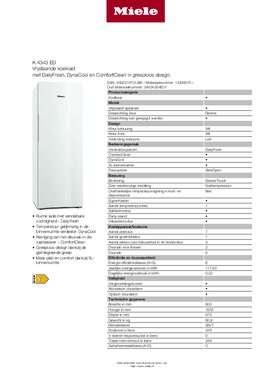 Product informatie MIELE koelkast wit K4343ED WS