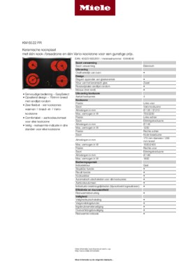 Product informatie MIELE kookplaat keramisch inbouw KM6522FR