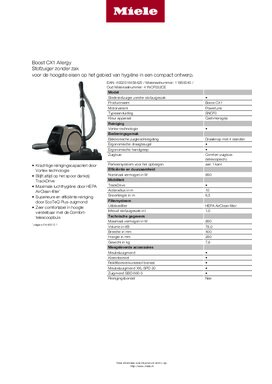 Product informatie MIELE stofzuiger BOOST CX1 ALLERGY