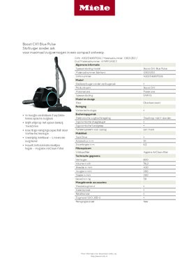 Product informatie MIELE stofzuiger BOOST CX1 BLUE PULSE OBSIDIAAN