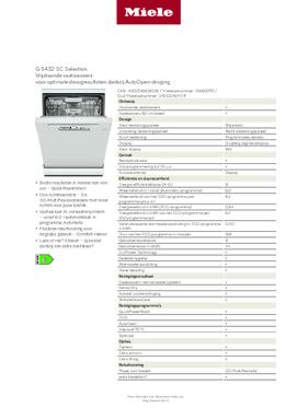 Product informatie MIELE vaatwasser G 5432 SC BRWS