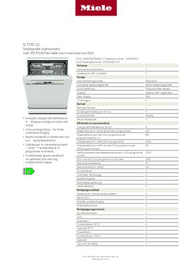 Product informatie MIELE vaatwasser G 7210 SC BRWS