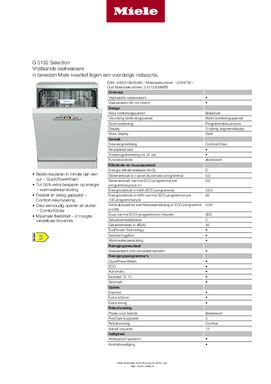 Product informatie MIELE vaatwasser G5132 BRWS