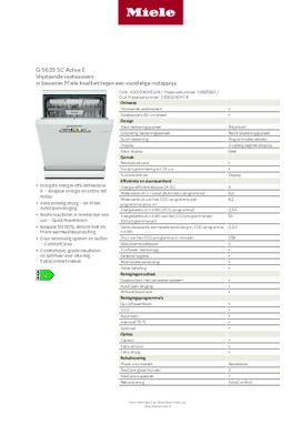 Product informatie MIELE vaatwasser G5633 SC BW