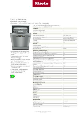 Product informatie MIELE vaatwasser G5633 SC CLST