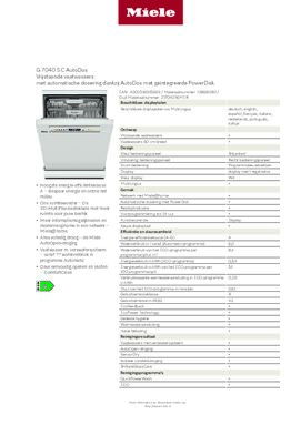 Product informatie MIELE vaatwasser G7040 SC BW