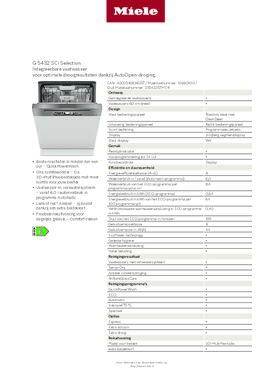 Product informatie MIELE vaatwasser inbouw G 5432 SCI CLST