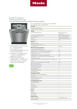Product informatie MIELE vaatwasser inbouw G 5432 SCU CLST