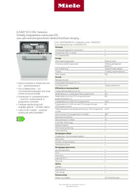 Product informatie MIELE vaatwasser inbouw G 5467 SC VI XXL