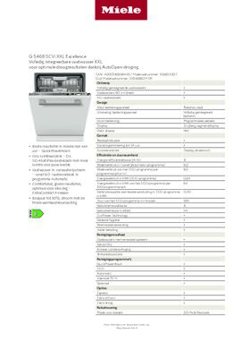 Product informatie MIELE vaatwasser inbouw G 5468 SC VI XXL