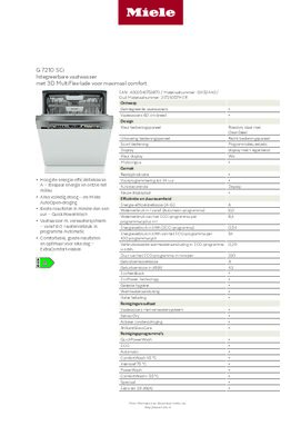 Product informatie MIELE vaatwasser inbouw G 7210 SCI CLST