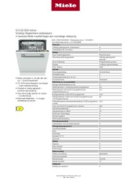 Product informatie MIELE vaatwasser inbouw G5150SCVI ACTIVE