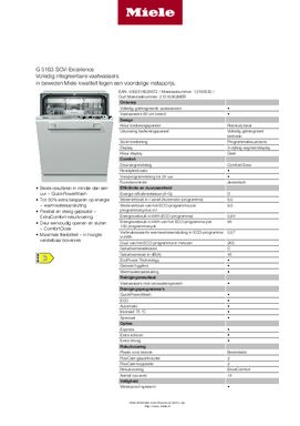 Product informatie MIELE vaatwasser inbouw G5163 SCVi