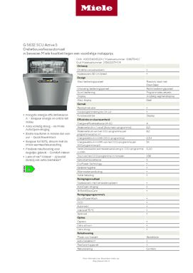 Product informatie MIELE vaatwasser inbouw G5632 SCU CLST