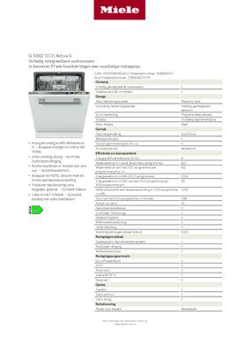 Product informatie MIELE vaatwasser inbouw G5662 SCVI