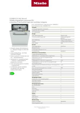 Product informatie MIELE vaatwasser inbouw G5668 SCVI XXL