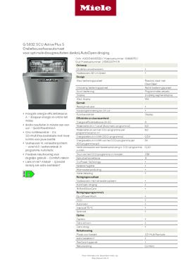 Product informatie MIELE vaatwasser inbouw G5832 SCU CLST
