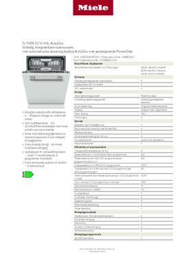 Product informatie MIELE vaatwasser inbouw G7088 SCVI XXL AUTODOS
