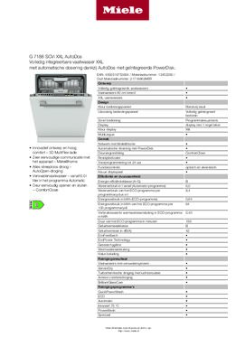Product informatie MIELE vaatwasser inbouw G7188SCVIXXL