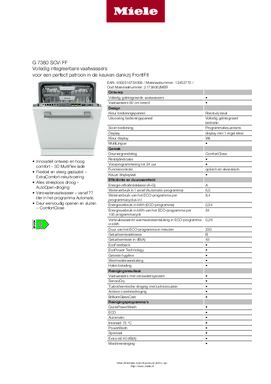 Product informatie MIELE vaatwasser inbouw G7380SCVI FF