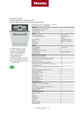 Product informatie MIELE vaatwasser inbouw G7385SCVI XXL FF