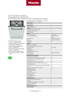 Product informatie MIELE vaatwasser inbouw G7777SCVI XXL 125 GALA