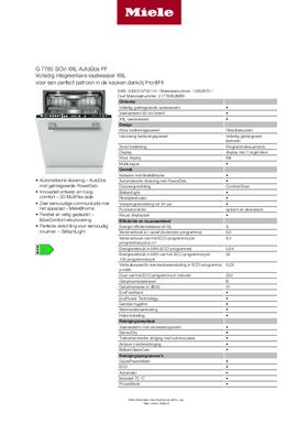 Product informatie MIELE vaatwasser inbouw G7785SCVI XXL FF