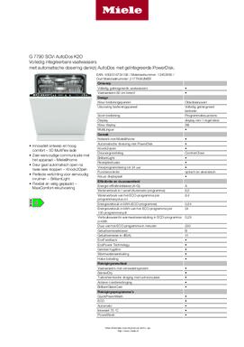 Product informatie MIELE vaatwasser inbouw G7790SCVI K2O