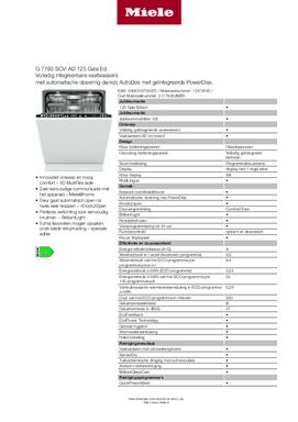 Product informatie MIELE vaatwasser inbouw G7793SCVI K2O 125 GALA