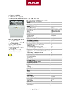 Product informatie MIELE vaatwasser onderbouw G5132SCU BRWS