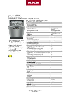 Product informatie MIELE vaatwasser onderbouw G5132SCU CLST