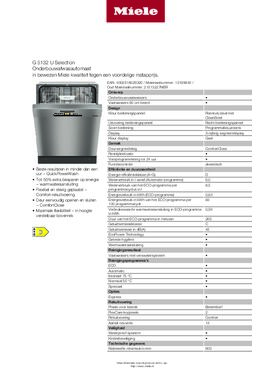 Product informatie MIELE vaatwasser onderbouw G5132U CLST