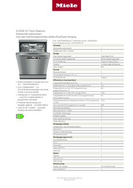 Product informatie MIELE vaatwasser rvs G 5432 SC CLST