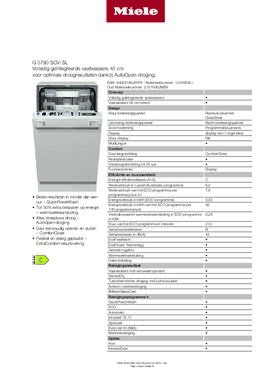 Product informatie MIELE vaatwasser smal inbouw G5790 SCVi