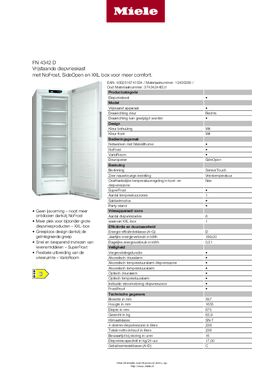 Product informatie MIELE vrieskast FN 4342 D WS