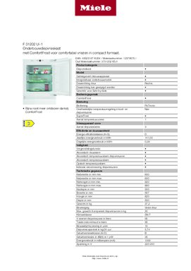 Product informatie MIELE vrieskast onderbouw F31202UI 1