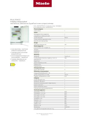 Product informatie MIELE vrieskast onderbouw FNUS7040D