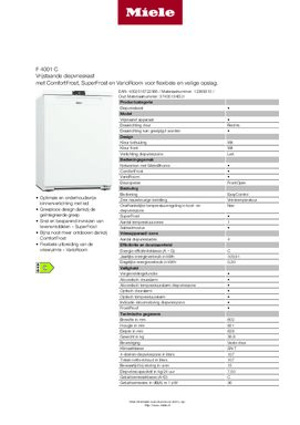 Product informatie MIELE vrieskast tafelmodel F 4001 C WS