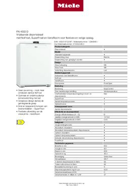 Product informatie MIELE vrieskast tafelmodel FN 4002 D WS